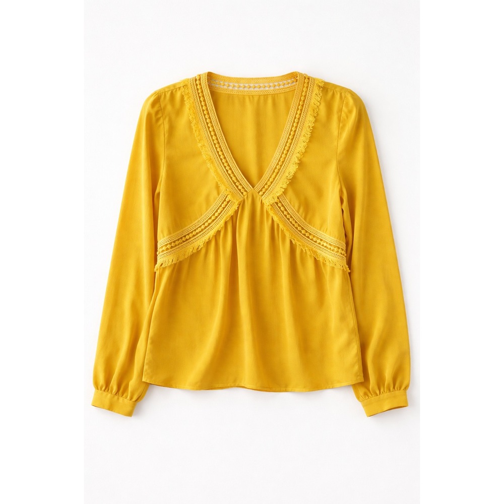 NWT Sezane Zora Silk Blouse Size EU 36 | US Small Yellow Boho V-Neck Top $120 - Picture 2 of 8